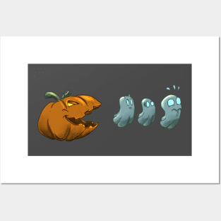 Halloween Pumpkin eating ghosts Posters and Art